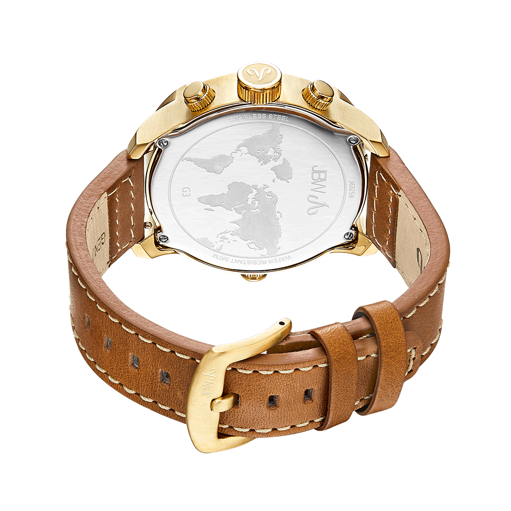 Jbw g3 j6325b gold brown leather diamond watch back