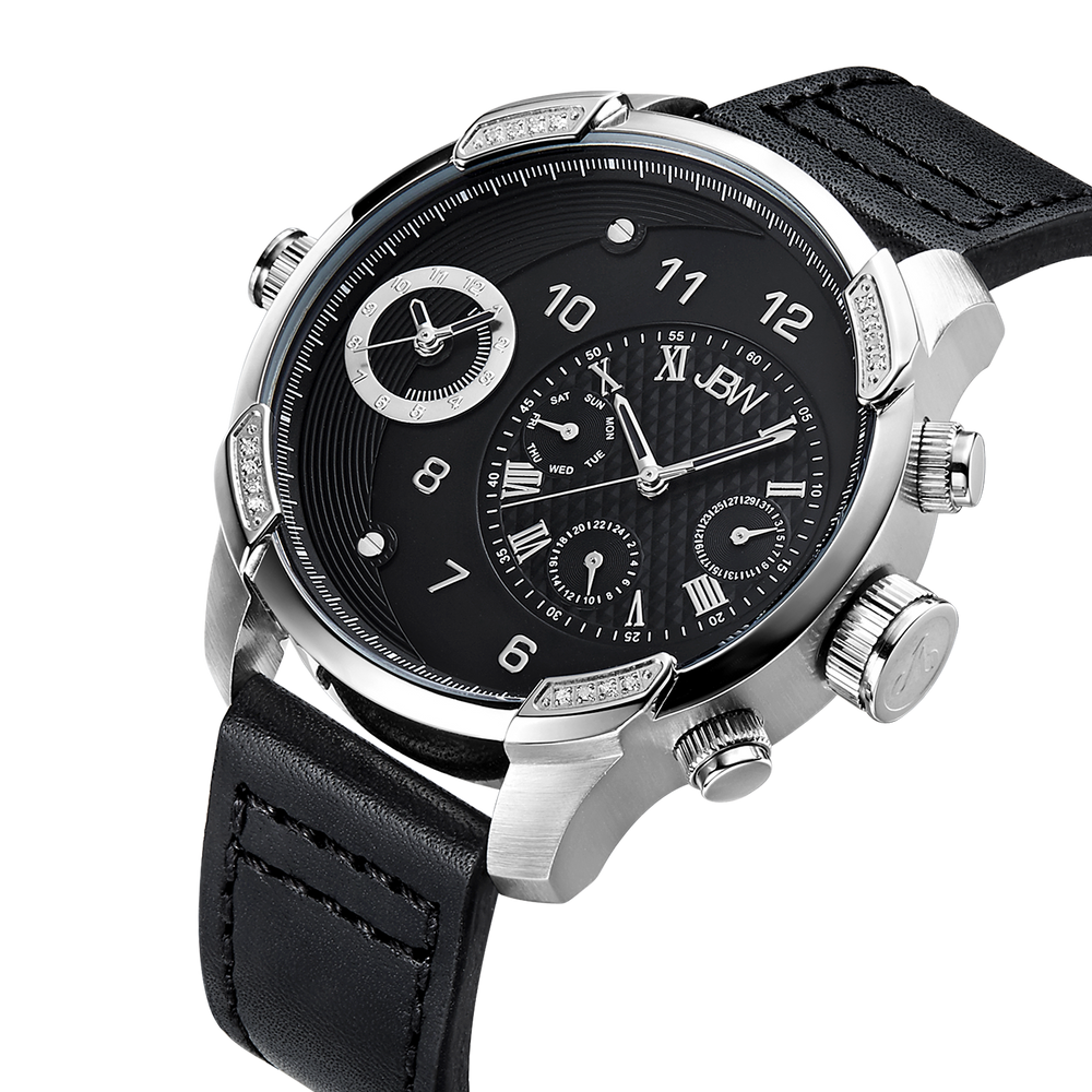 Jbw g3 j6325c stainless steel black leather diamond watch angle