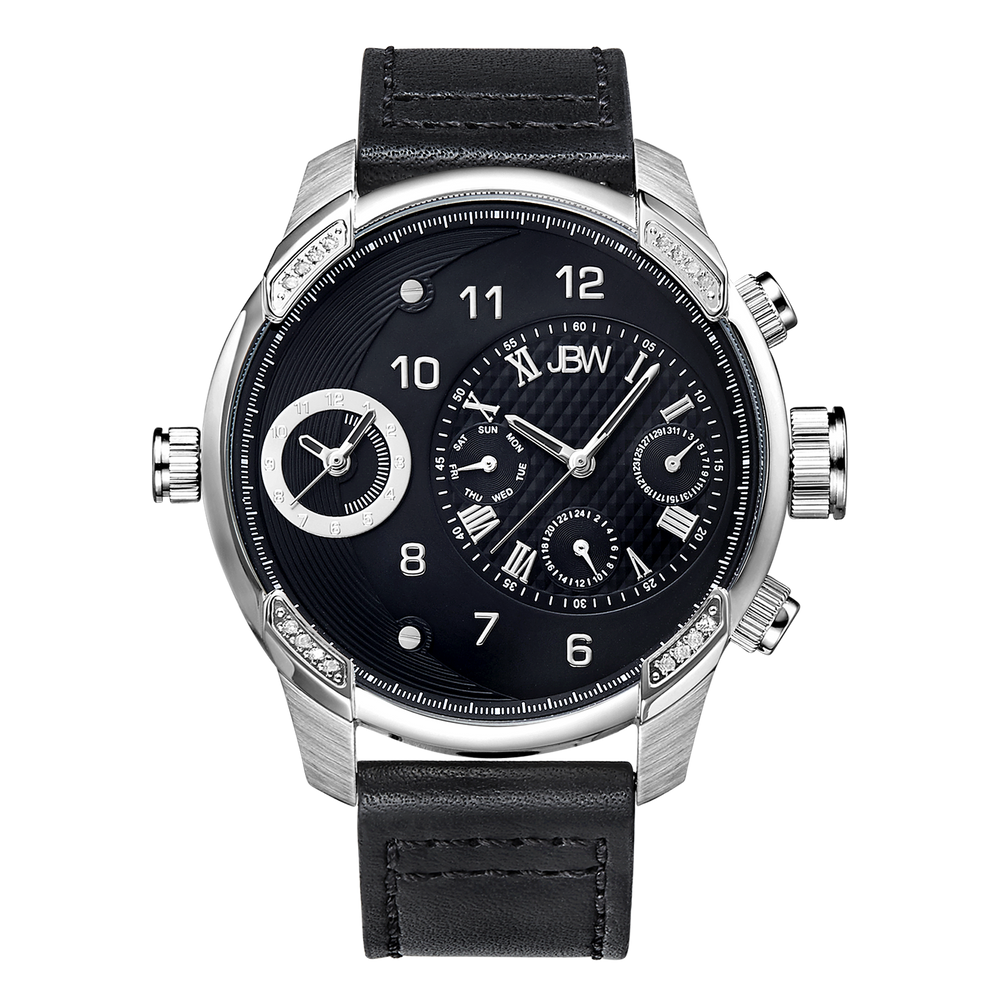 Jbw g3 j6325c stainless steel black leather diamond watch front