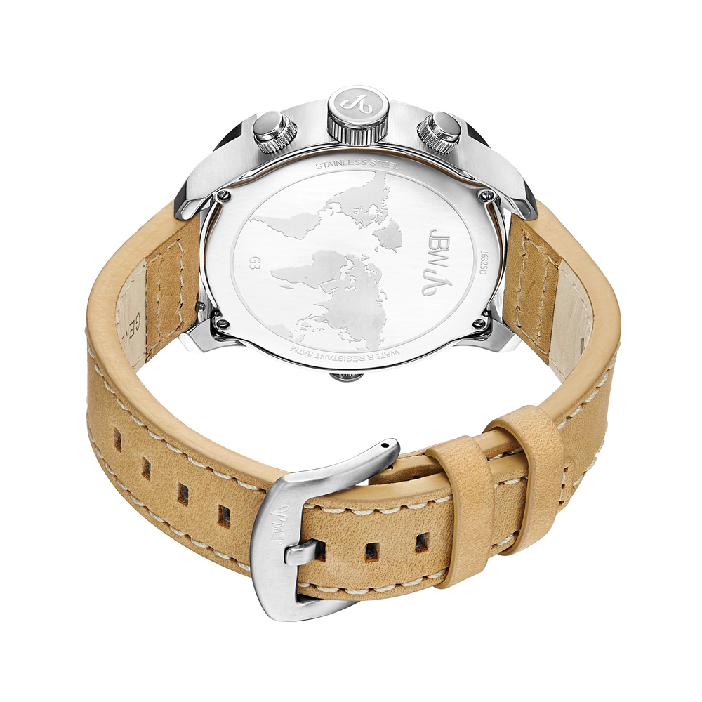 Jbw g3 j6325d stainless steel brown leather diamond watch back