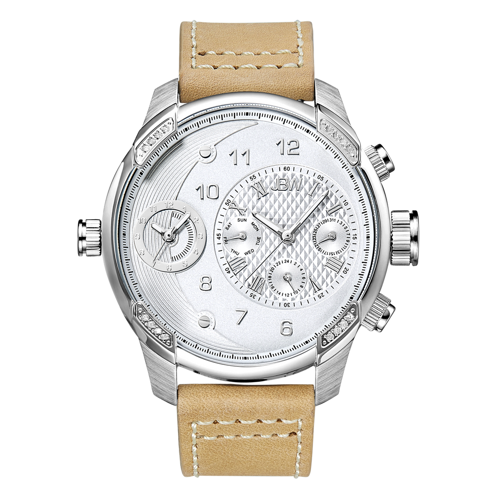 Jbw g3 j6325d stainless steel brown leather diamond watch front