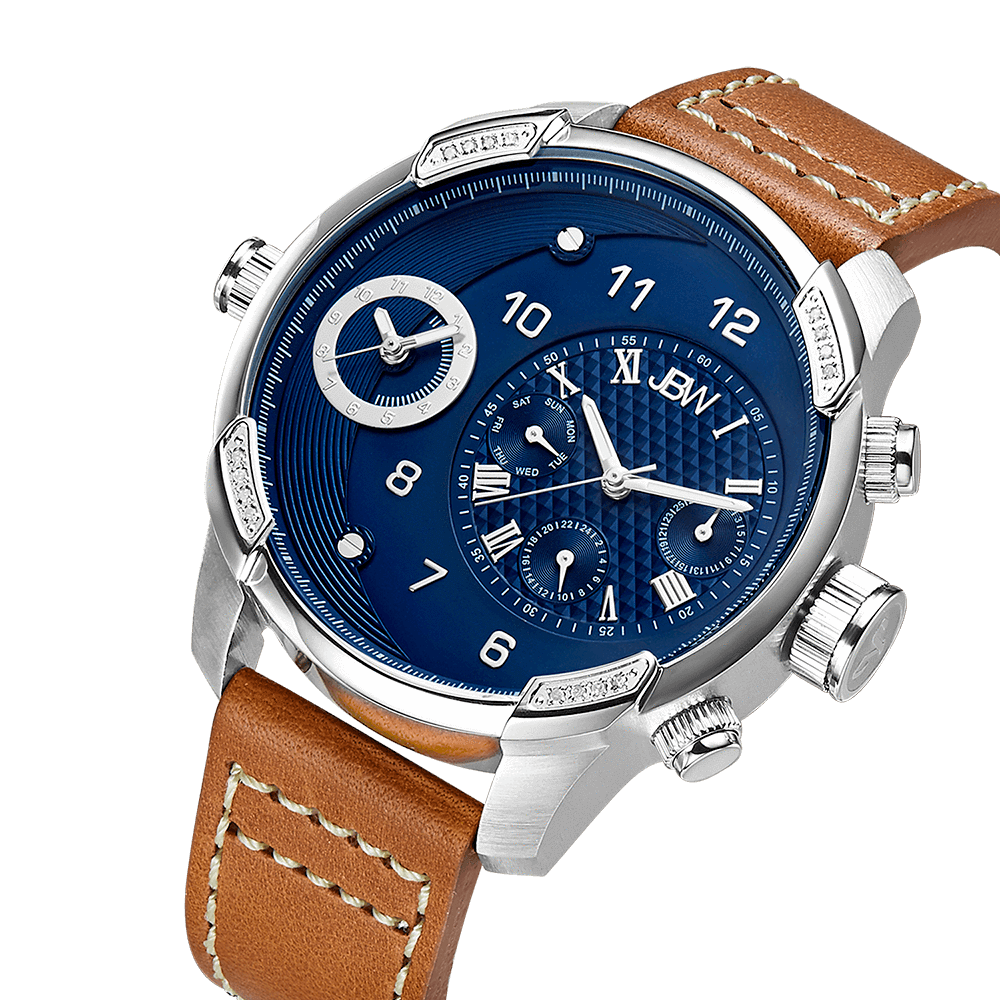 Jbw g3 j6325e stainless steel brown leather diamond watch angle_4b3875e6 e36f 46f9 bc45 c337402d0f7d