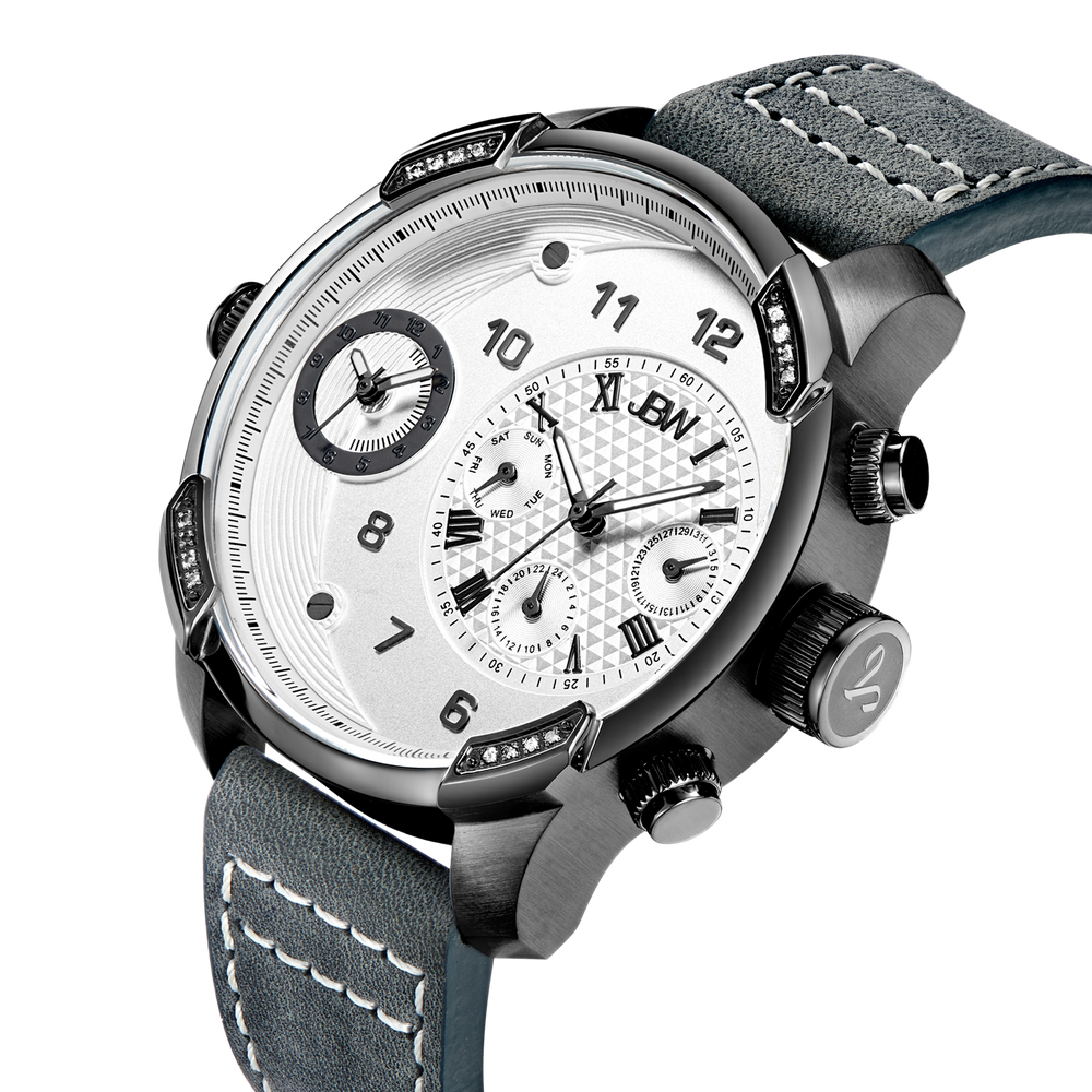 Jbw g3 j6325g gunmetal grey leather diamond watch angle