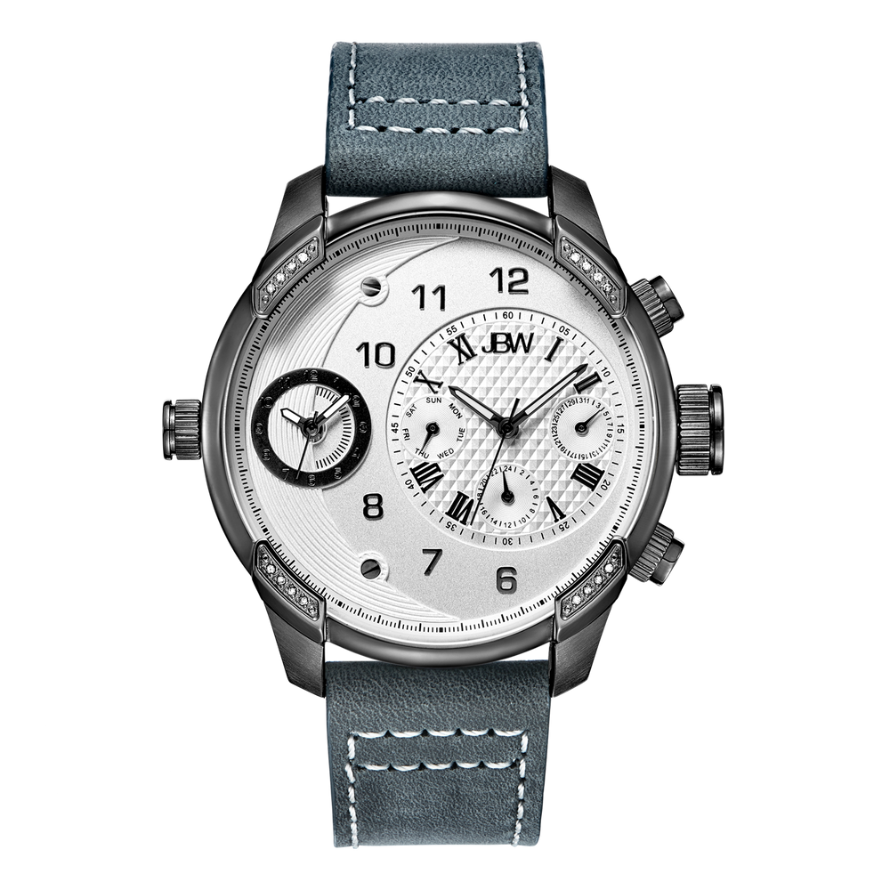 Jbw g3 j6325g gunmetal grey leather diamond watch front