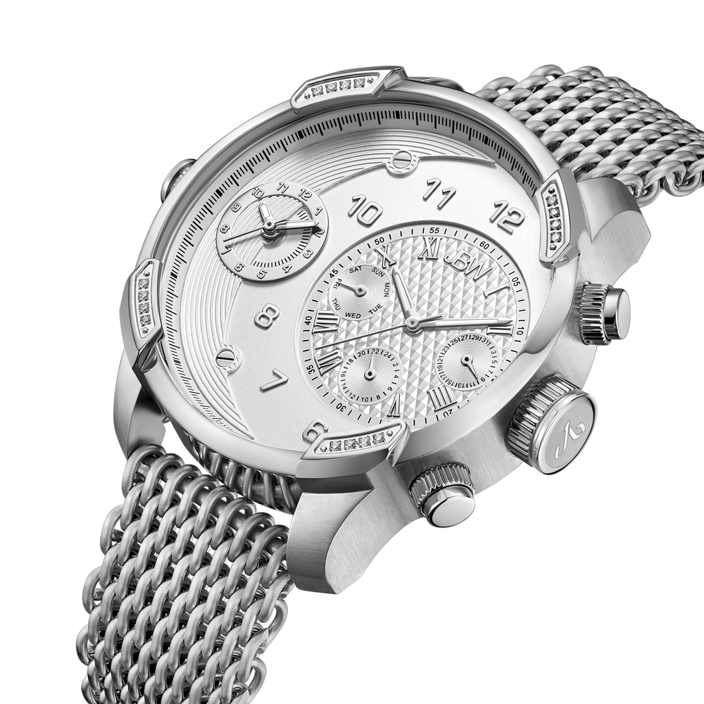 Jbw g3 j6355a stainless steel silver mesh diamond watch angle