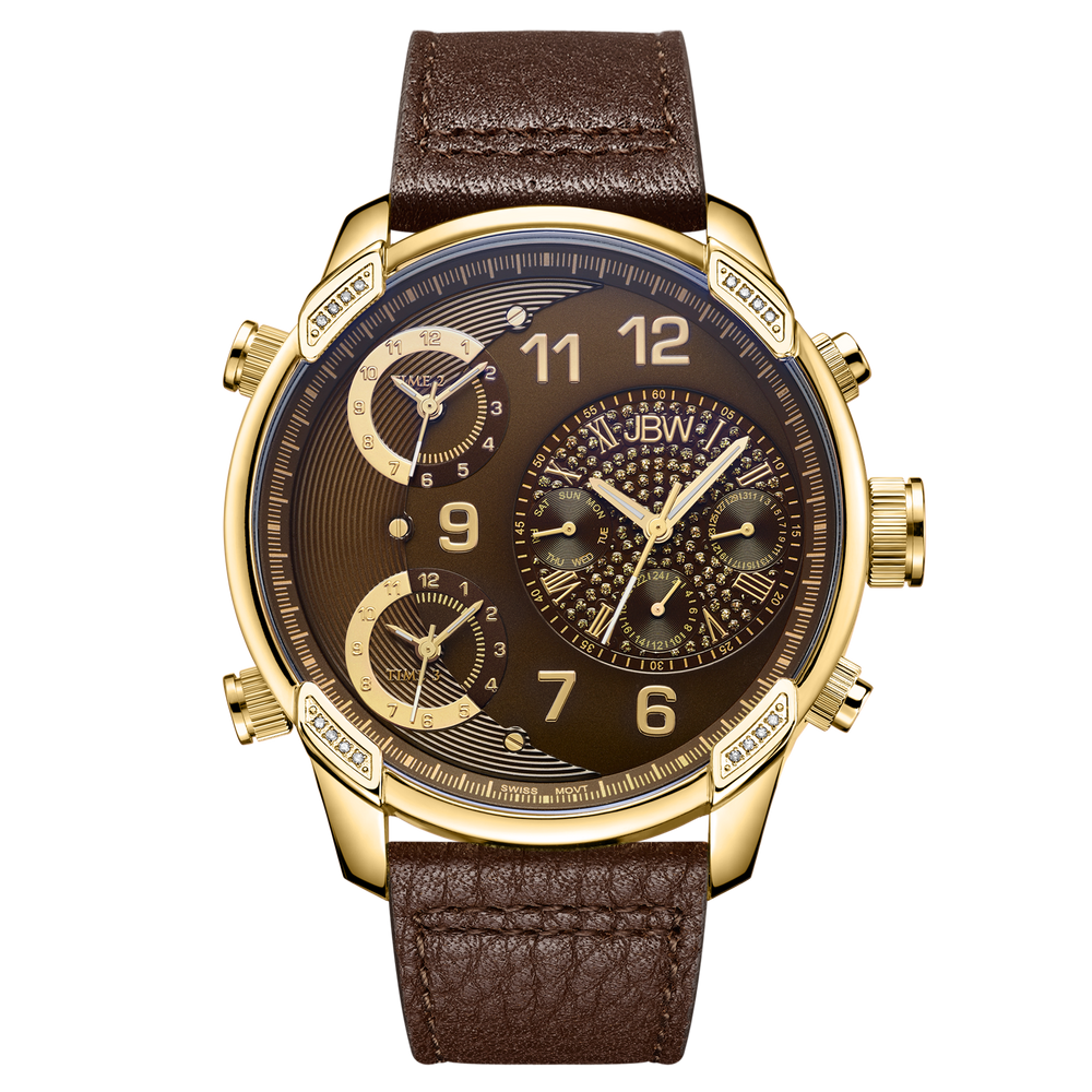 Jbw g4 j6248le gold brown leather diamond watch front