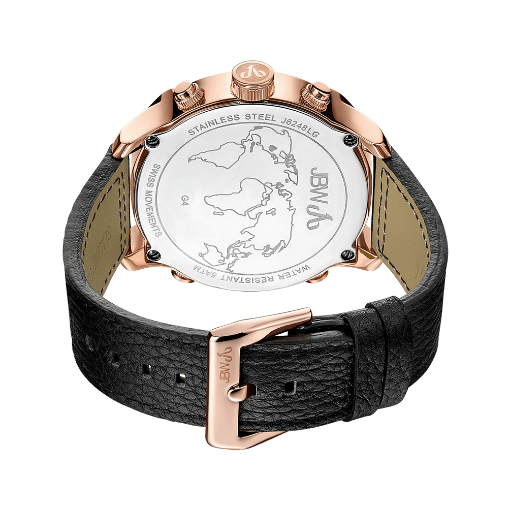 Jbw g4 j6248lg rosegold black leather diamond watch back