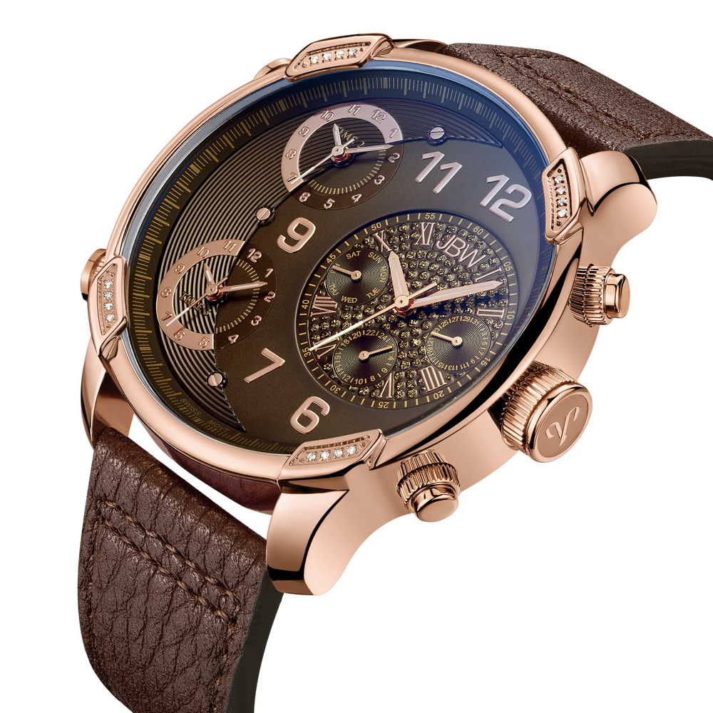 Jbw g4 j6248lh rosegold brown leather diamond watch angle