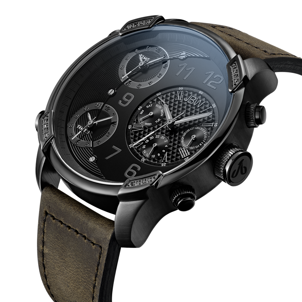 Jbw g4 j6248lk gunmetal brown leather diamond watch angle