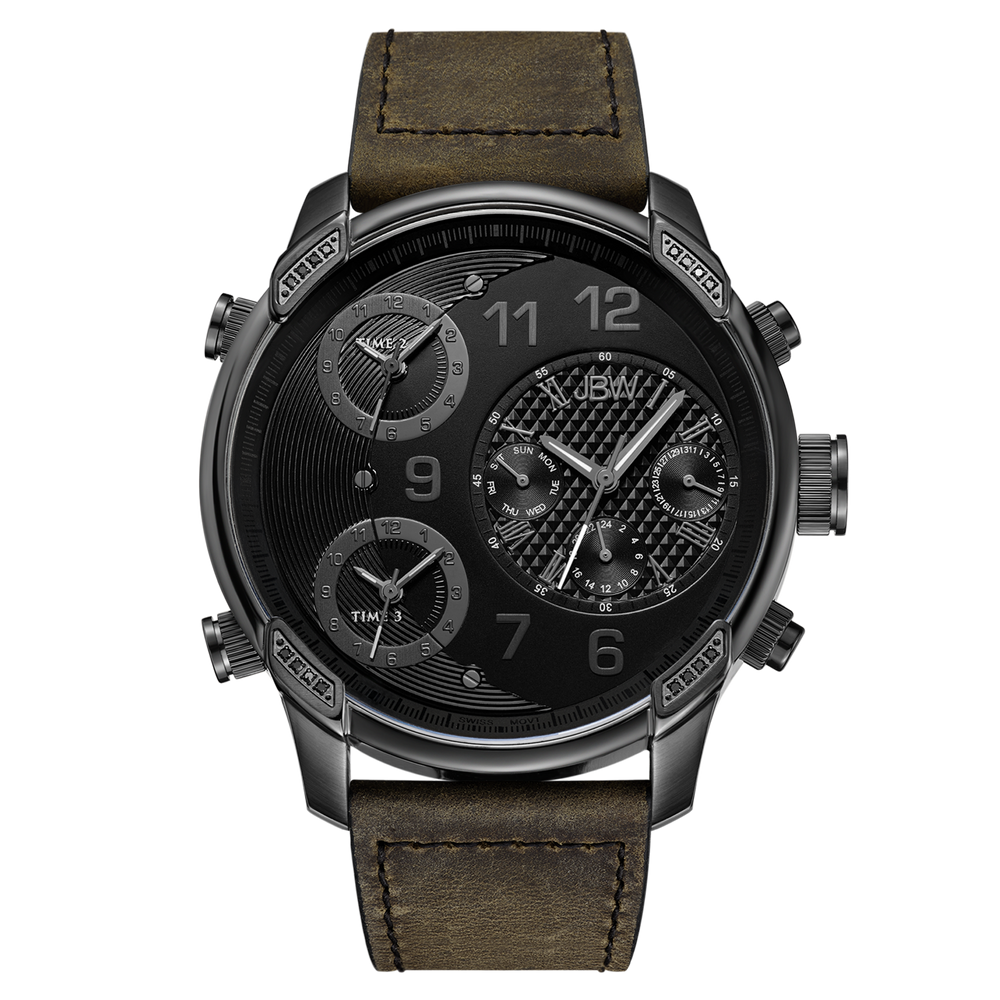 Jbw g4 j6248lk gunmetal brown leather diamond watch front