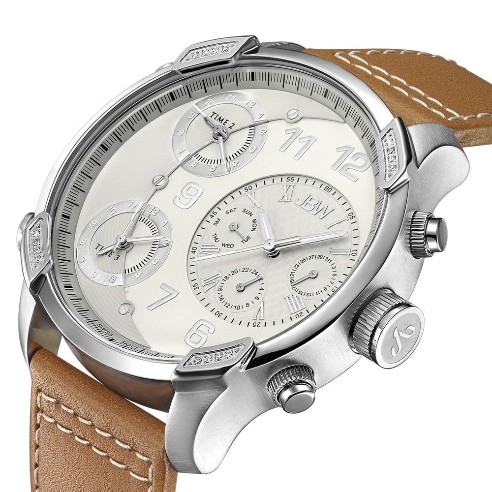 Jbw g4 j6248lm stainless steel brown leather diamond watch angle