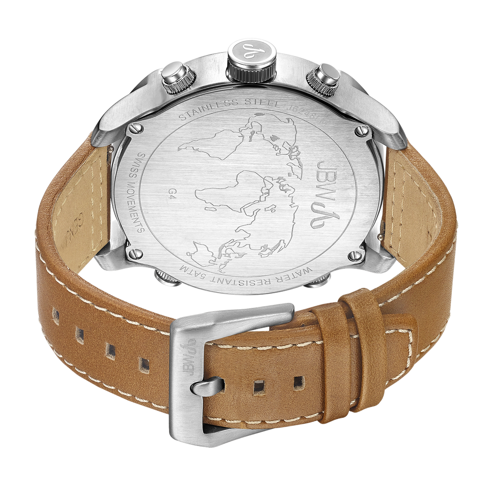 Jbw g4 j6248lm stainless steel brown leather diamond watch back