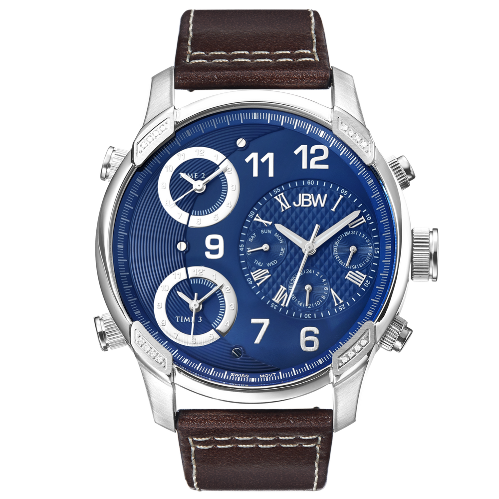 Jbw g4 j6248ln stainless steel brown leather diamond watch front