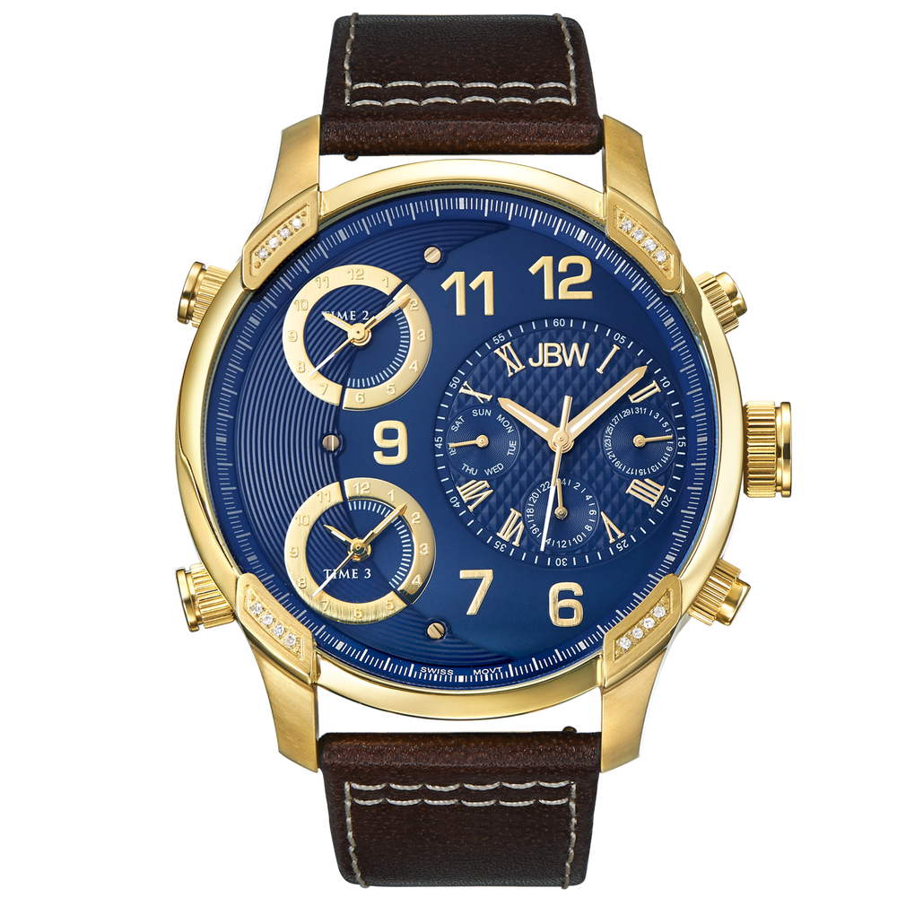 Jbw g4 j6248lo gold brown leather diamond watch front