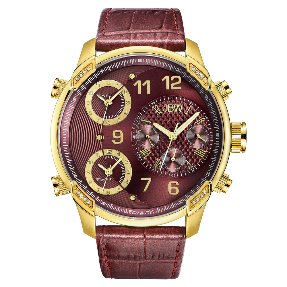 Jbw g4 j6248lp gold red leather diamond watch front
