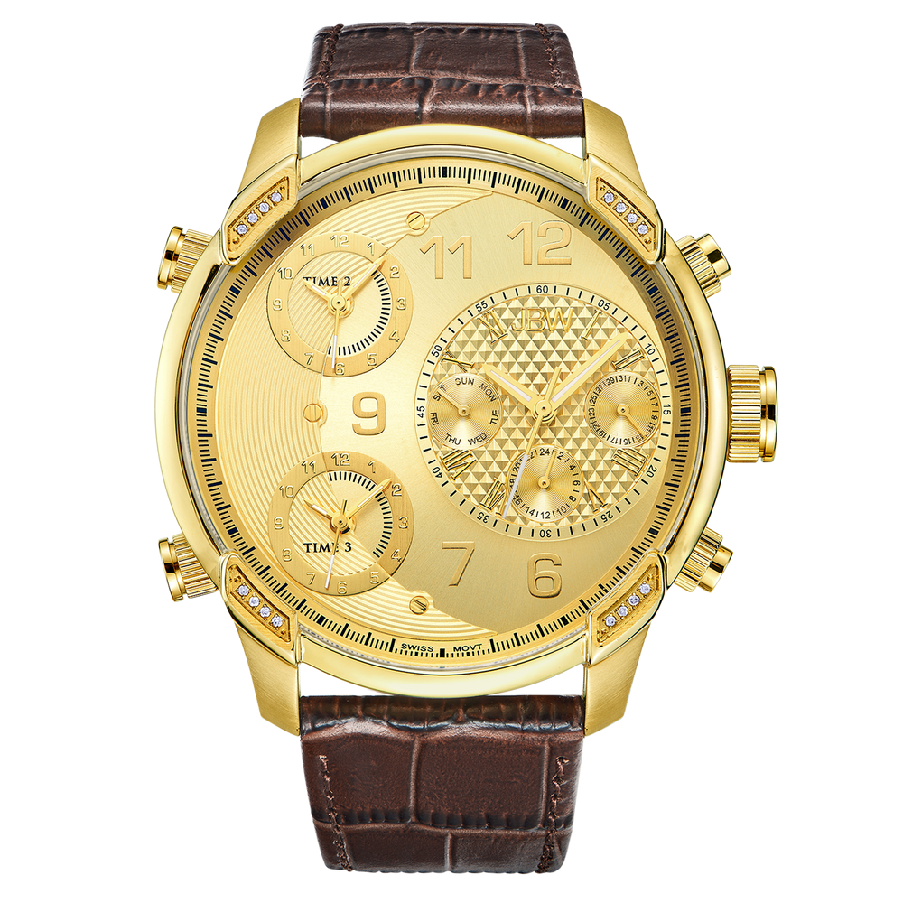 Jbw g4 j6248lr gold brown leather diamond watch front