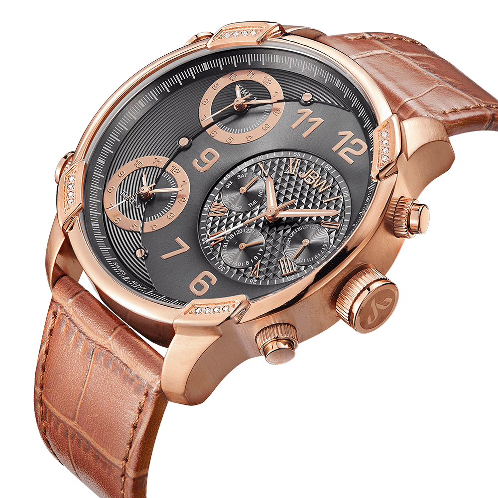 Jbw g4 j6248ls rosegold brown leather diamond watch angle