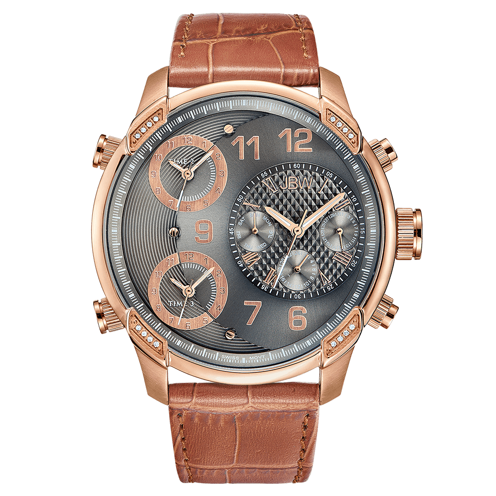 Jbw g4 j6248ls rosegold brown leather diamond watch front