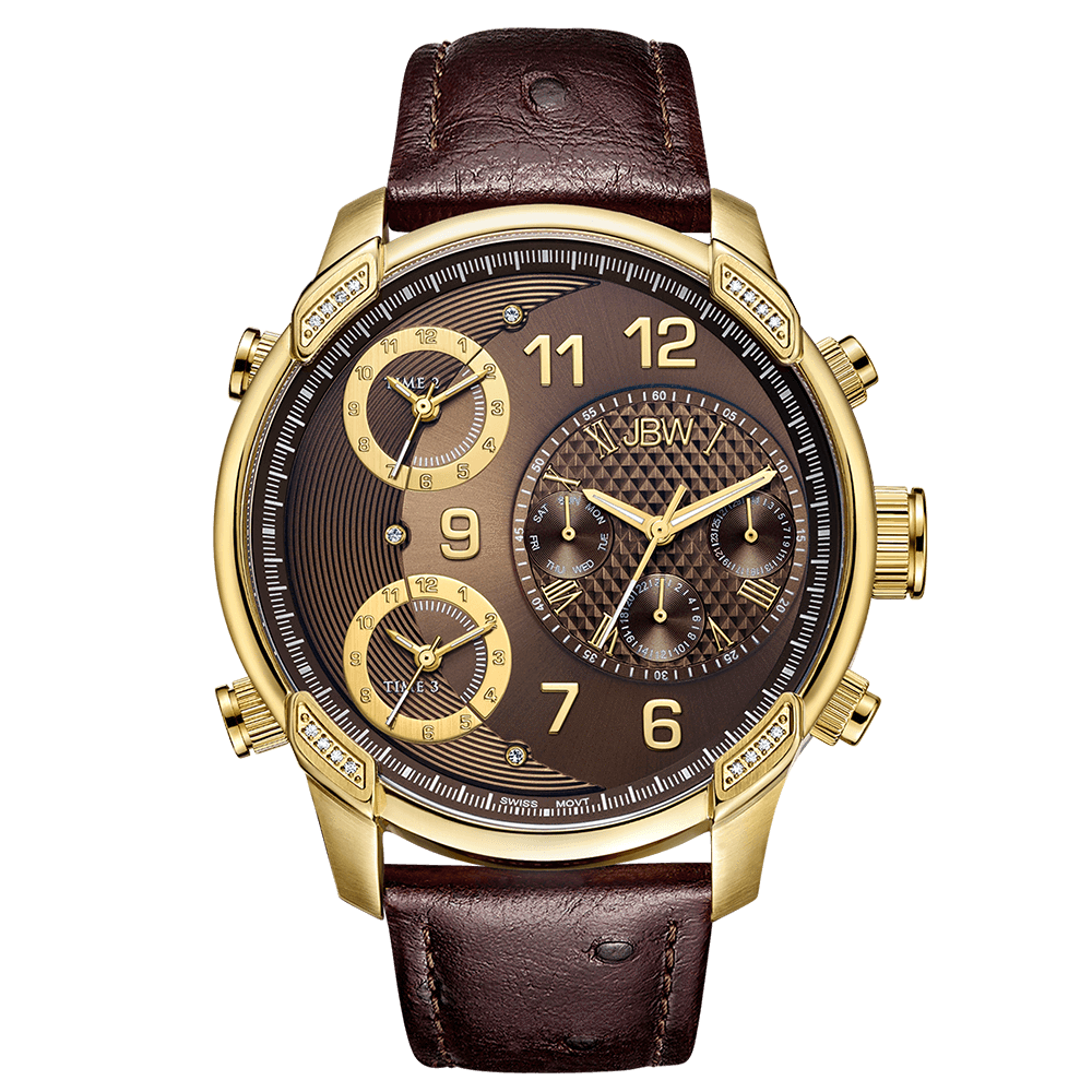 Jbw g4 j6353a gold brown leather diamond exclusive limited watch front