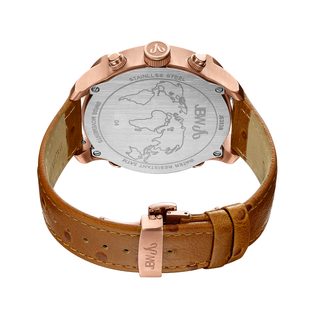 Jbw g4 j6353b rose gold brown leather diamond exclusive limited watch back