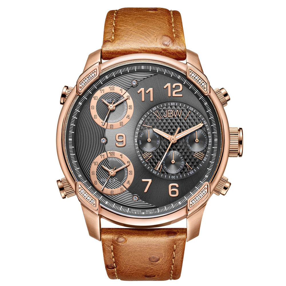 Jbw g4 j6353b rose gold brown leather diamond exclusive limited watch front