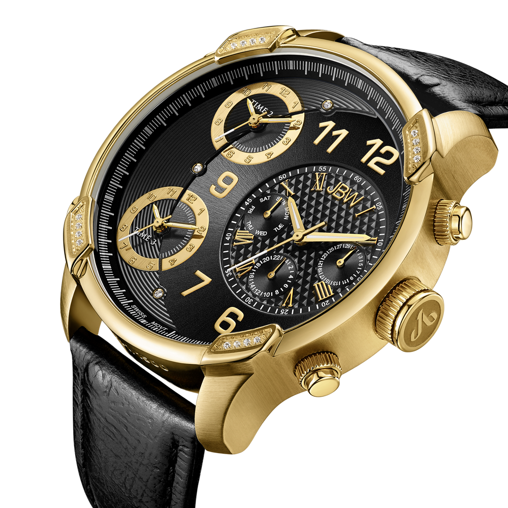 Jbw g4 j6353c gold black leather diamond exclusive limited watch angle