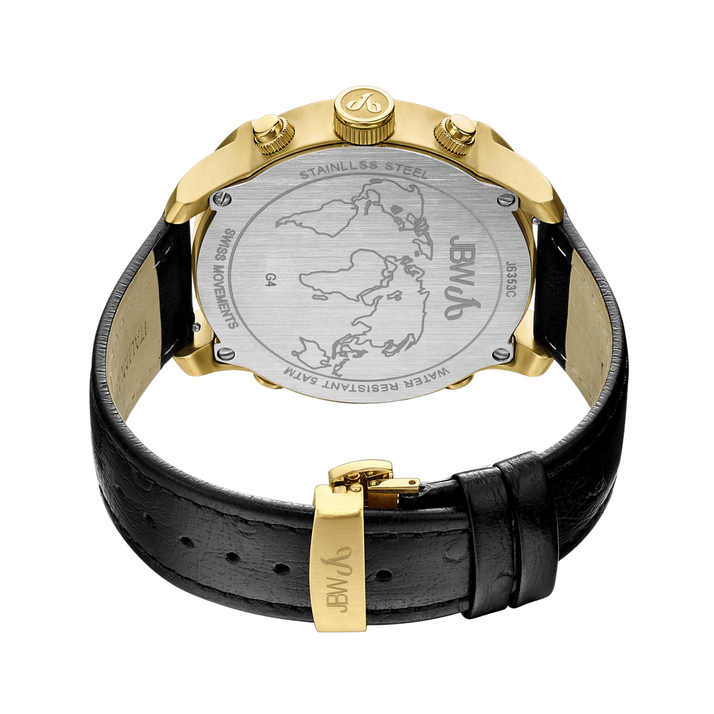 Jbw g4 j6353c gold black leather diamond exclusive limited watch back