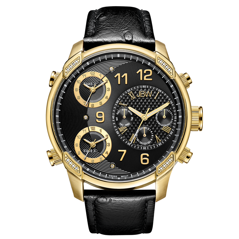 Jbw g4 j6353c gold black leather diamond exclusive limited watch front
