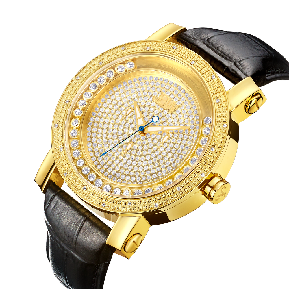 Jbw hendrix jb 6211l a gold black leather diamond watch angle