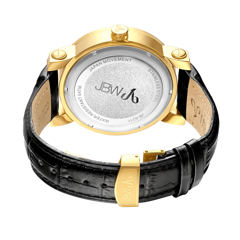 Jbw hendrix jb 6211l a gold black leather diamond watch back