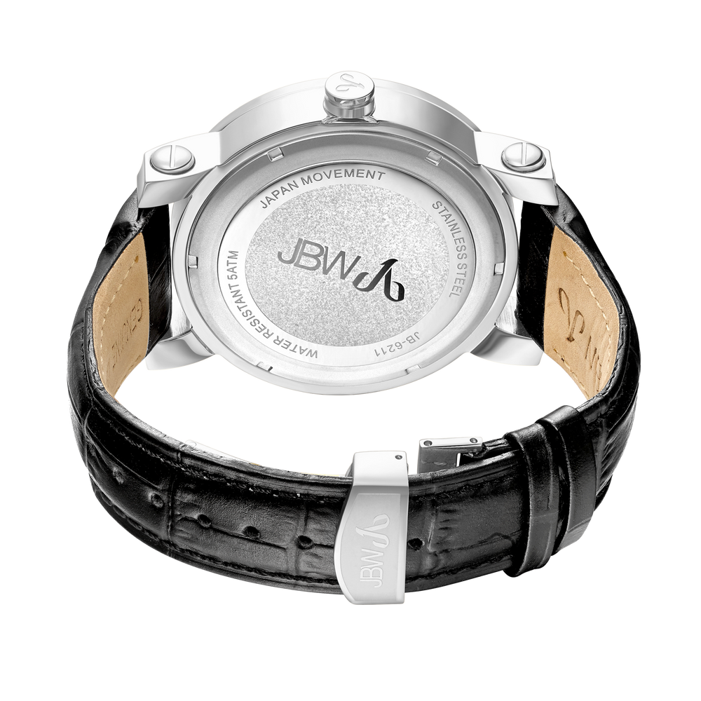 Jbw hendrix jb 6211l g stainless steel black leather diamond watch back