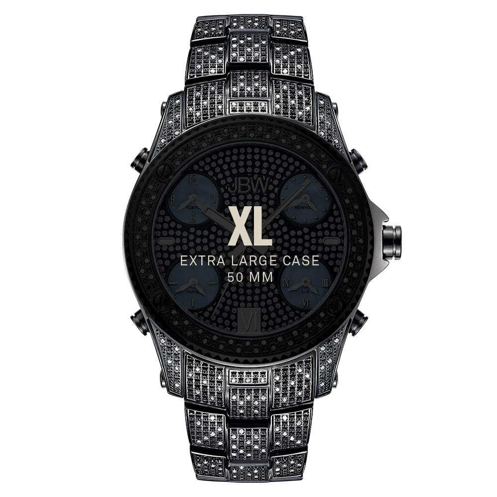 Jbw jet setter jb 6213 b black ion black ion diamond watch size fit