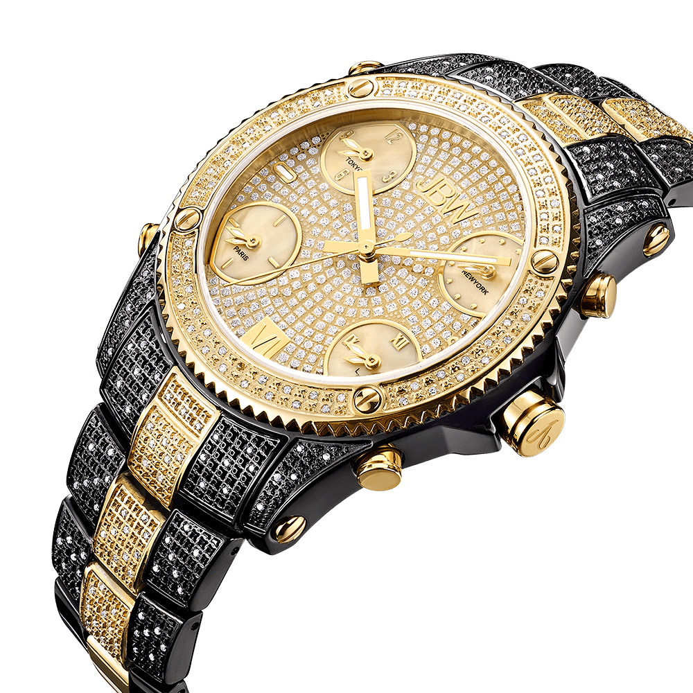 Jbw jet setter jb 6213 d two tone black ion gold diamond watch angle