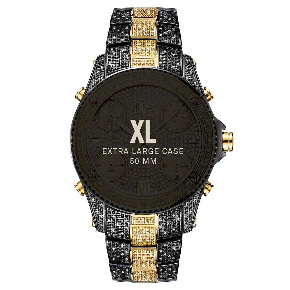 Jbw jet setter jb 6213 d two tone black ion gold diamond watch size fit