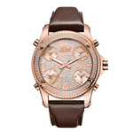 Jbw jetsetter j6354c rose gold brown leather diamond watch front thumb