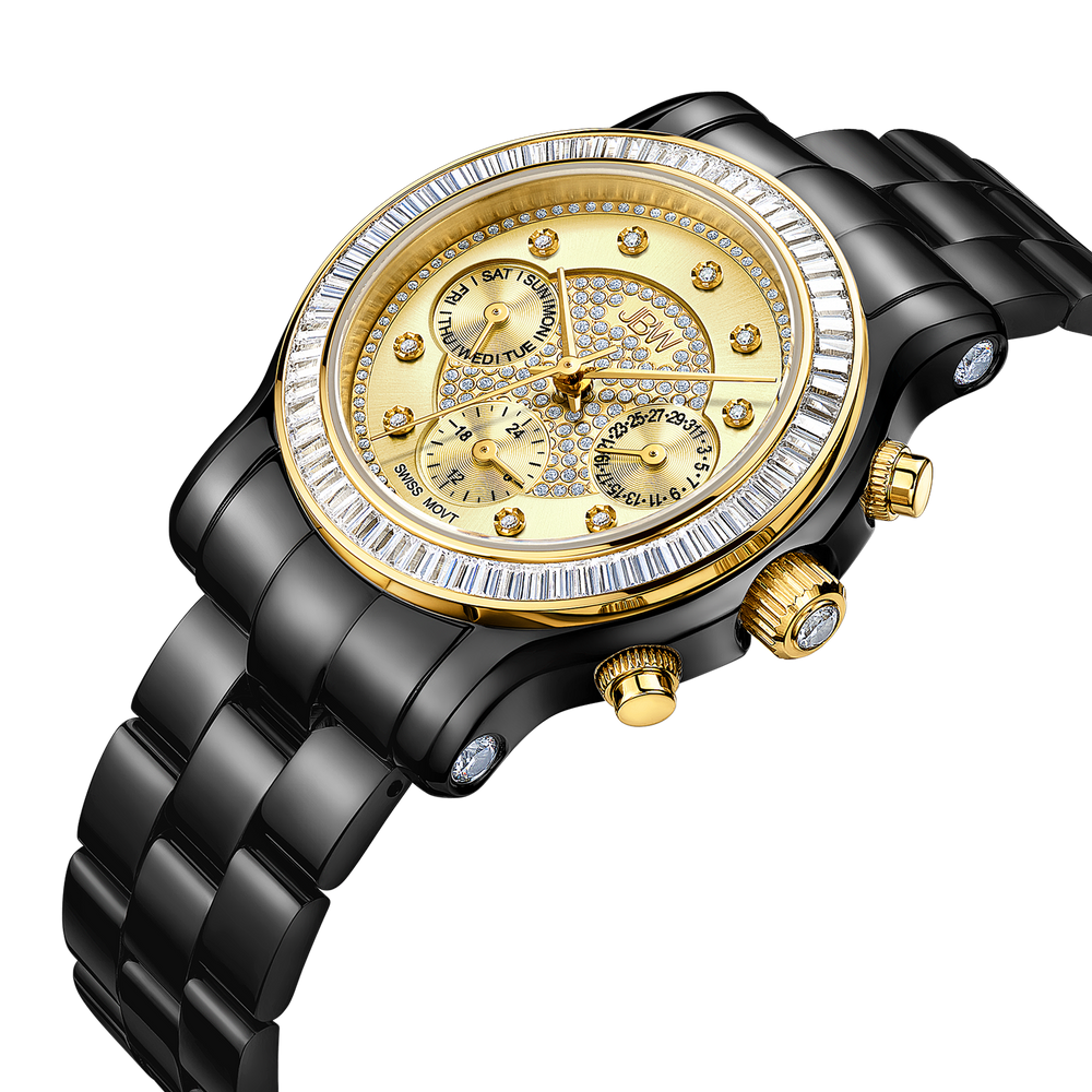 Jbw laurel j6330h two tone black gold diamond watch angle