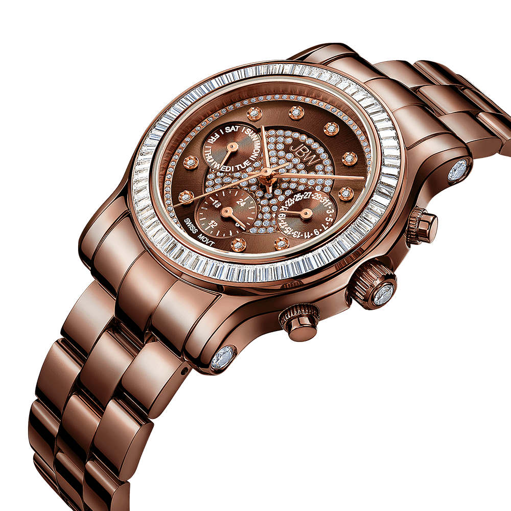 Jbw laurel j6330i two tone brown rosegold diamond watch angle