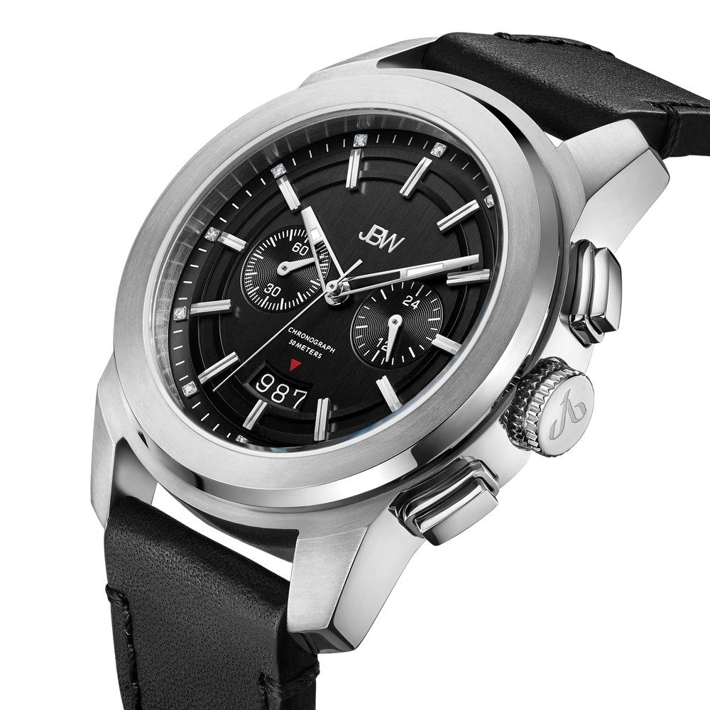Jbw mohawk j6352a stainless steel black leather diamond watch angle