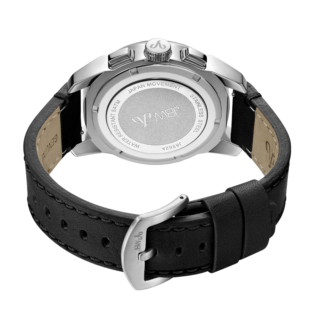 Jbw mohawk j6352a stainless steel black leather diamond watch back