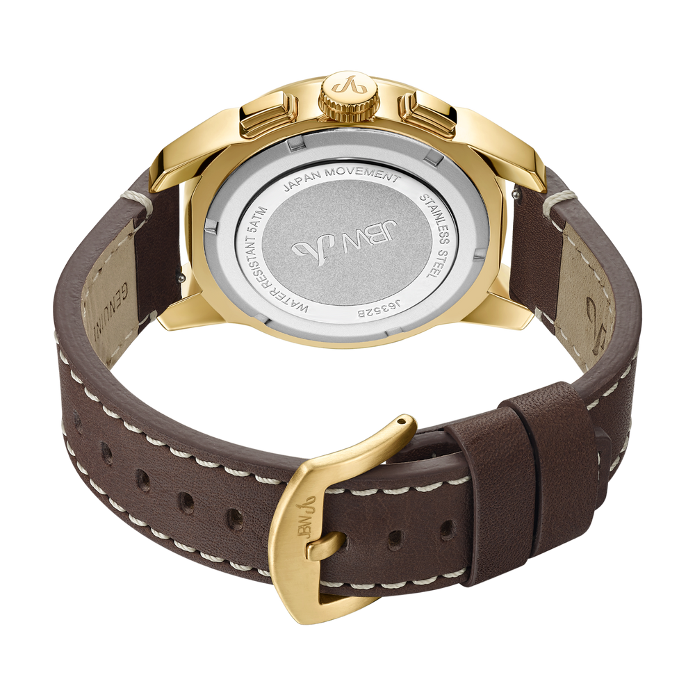 Jbw mohawk j6352b gold brown leather diamond watch back
