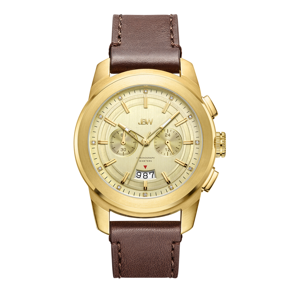 Jbw mohawk j6352b gold brown leather diamond watch front