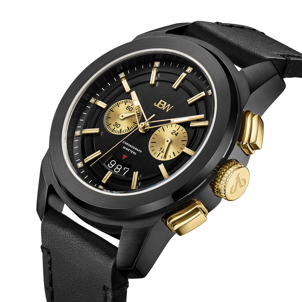 Jbw mohawk j6352c gold black leather diamond watch angle