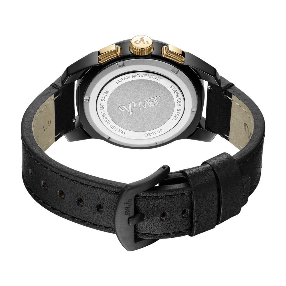 Jbw mohawk j6352c gold black leather diamond watch back