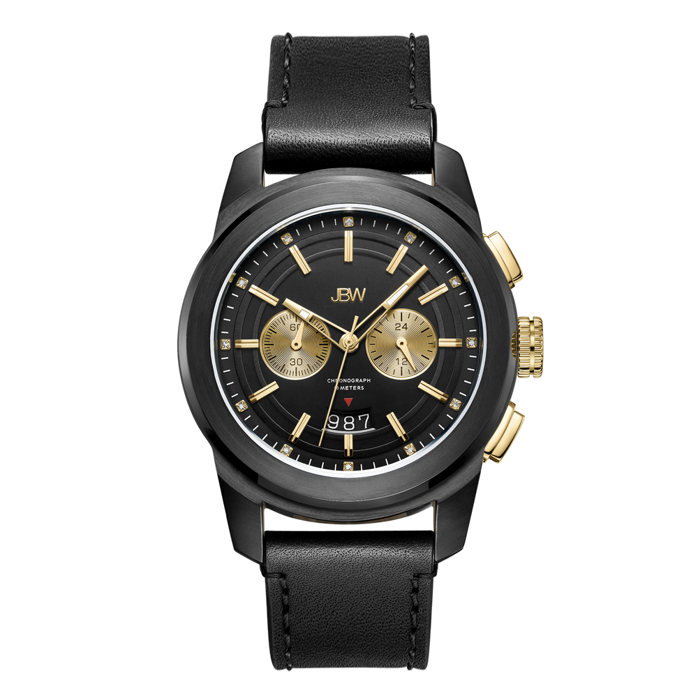 Jbw mohawk j6352c gold black leather diamond watch front