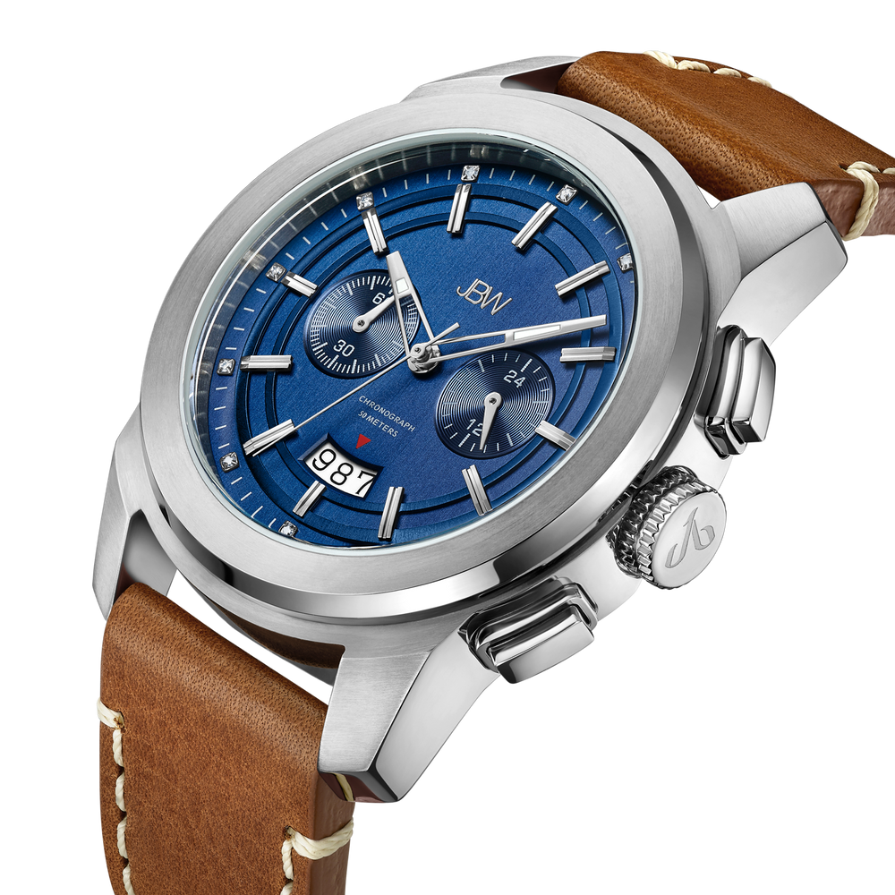 Jbw mohawk j6352d stainless steel brown leather diamond watch angle