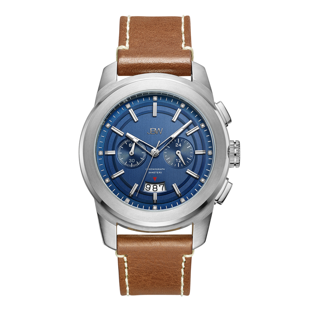 Jbw mohawk j6352d stainless steel brown leather diamond watch front