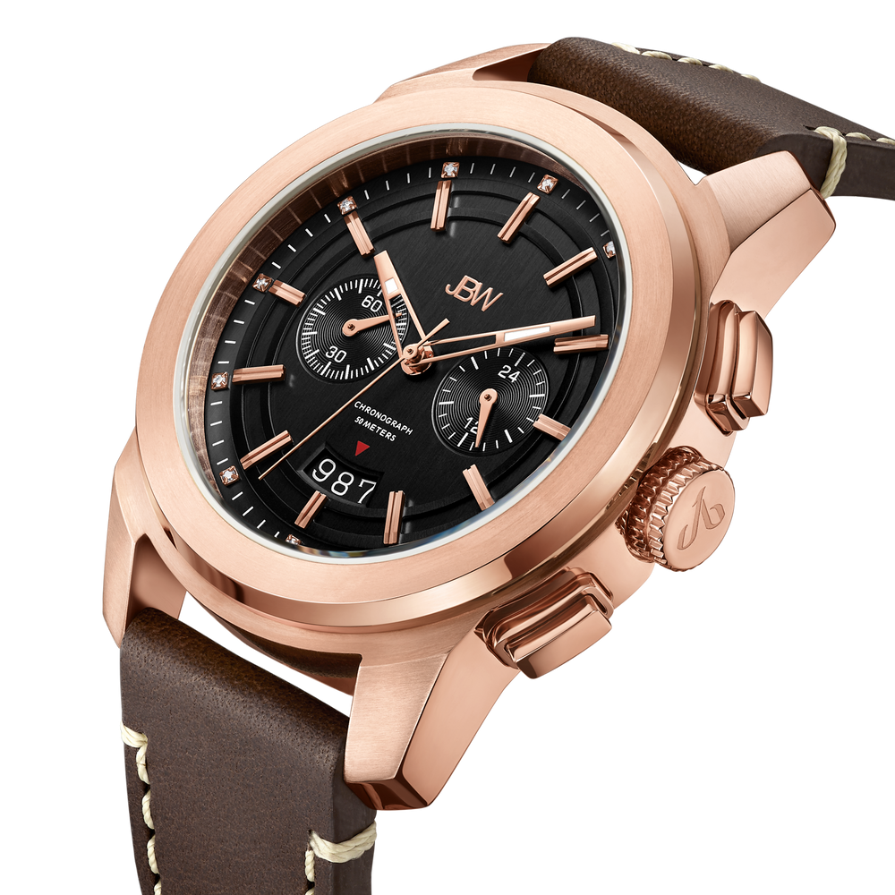 Jbw mohawk j6352e rose gold brown leather diamond watch angle
