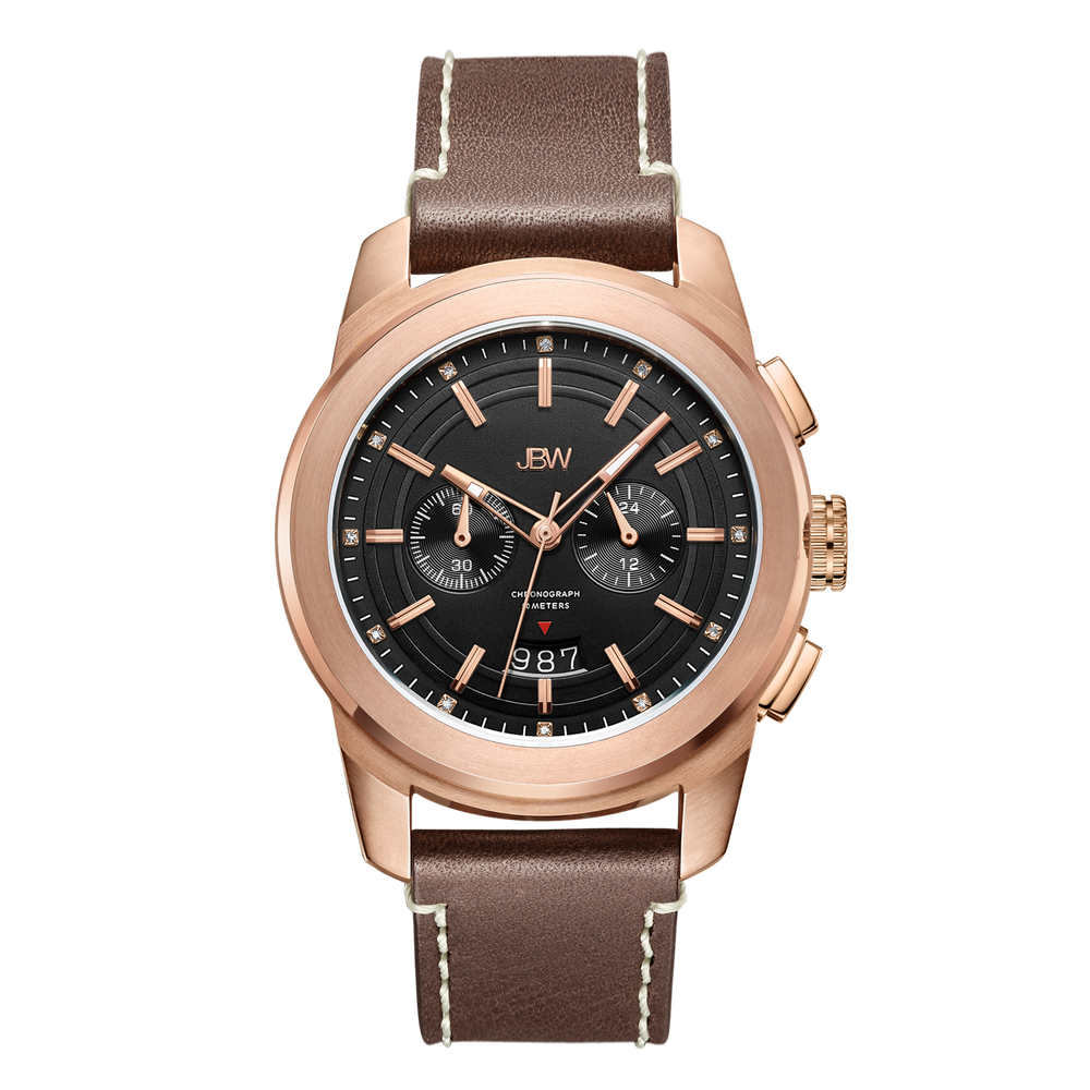 Jbw mohawk j6352e rose gold brown leather diamond watch front