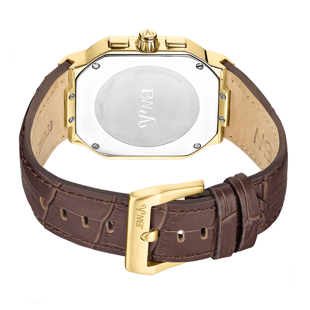 Jbw orion j6342b gold brown leather diamond watch back