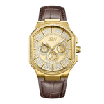 Jbw orion j6342b gold brown leather diamond watch front thumb